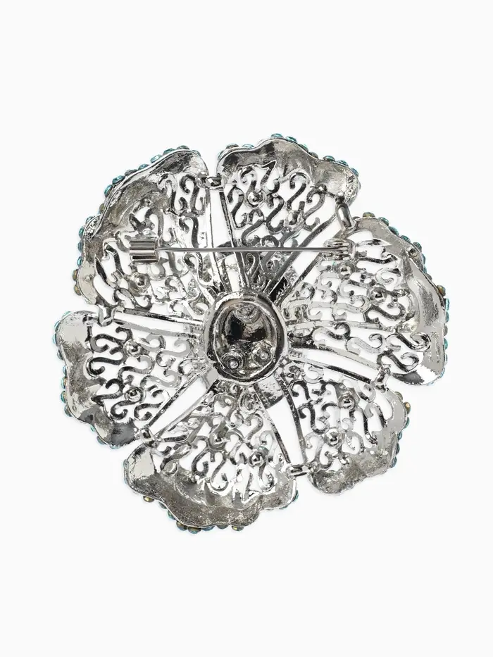 Брошь &laquo;Цветок&raquo; сапфир, стразы, цвет сний в серебре