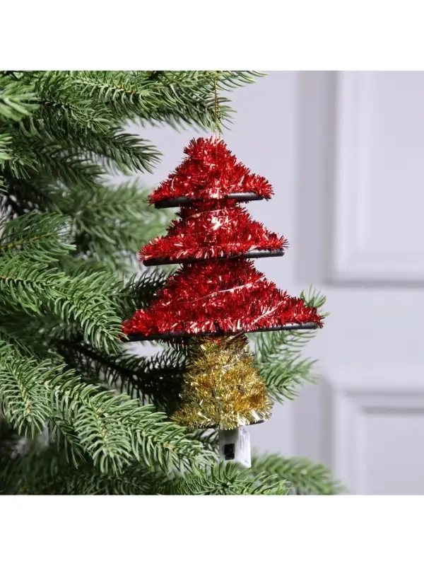 Светодиодная фигура из мишуры &laquo;Ёлочка красная&raquo; 17&times;13 см, 10 LED, от батареек AG10&times;3, свечение тёплое белое