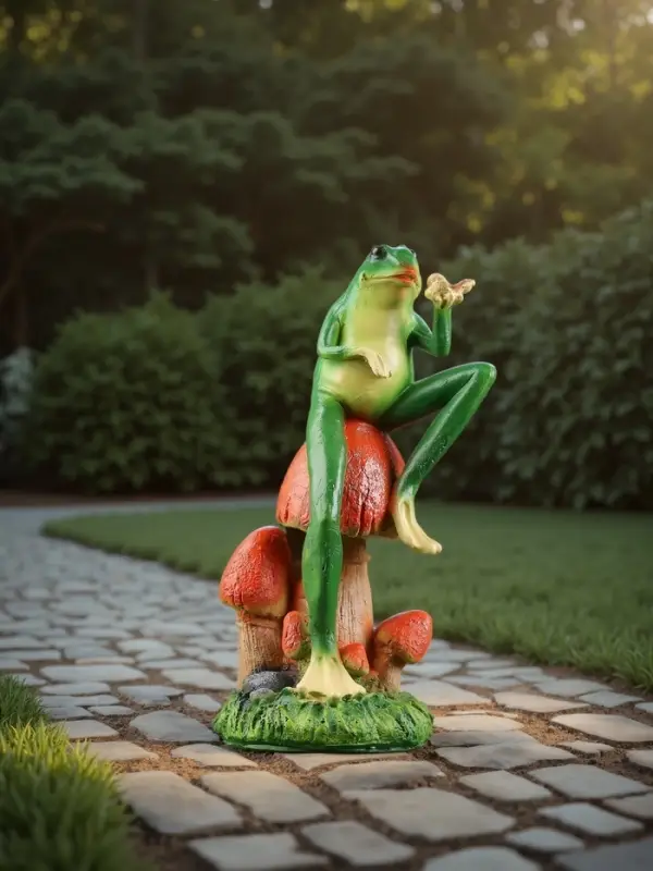 Садовая фигура из полистоуна &laquo;Лягушка с бабочкой&raquo;, 39&times;14&times;14 см