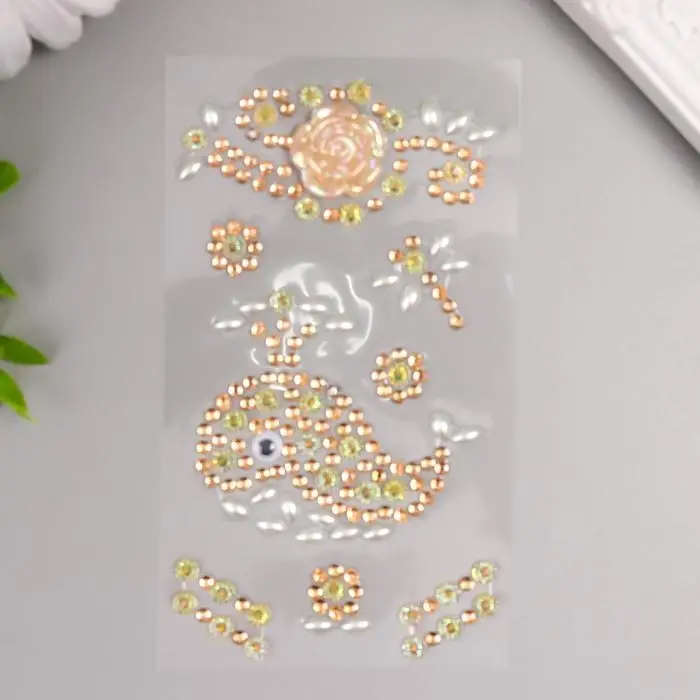 Наклейка стразы пластик "Китёнок и роза" МИКС 19х8,5 см