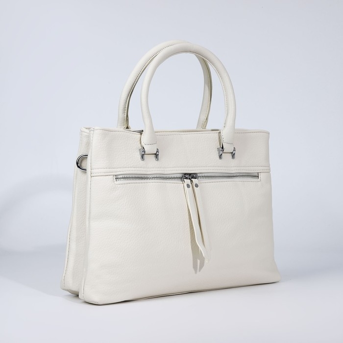 Сумка-тоут на молнии, 2 наружных кармана, цвет белый