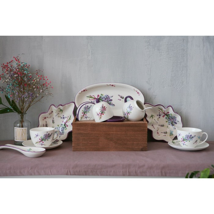 Сервиз фарфоровый чайный Доляна «Лаванда», 12 предметов: 6 чашек 250 мл, 6 блюдец d=15 см, цвет белый Сервиз фарфоровый чайный Доляна «Лаванда», 12 предметов: 6 чашек 250 мл, 6 блюдец d=15 см, цвет белый