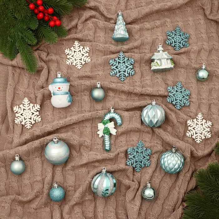 Набор украшений пластик 20 шт Набор украшений пластик 20 шт "Праздничный" голубой белый