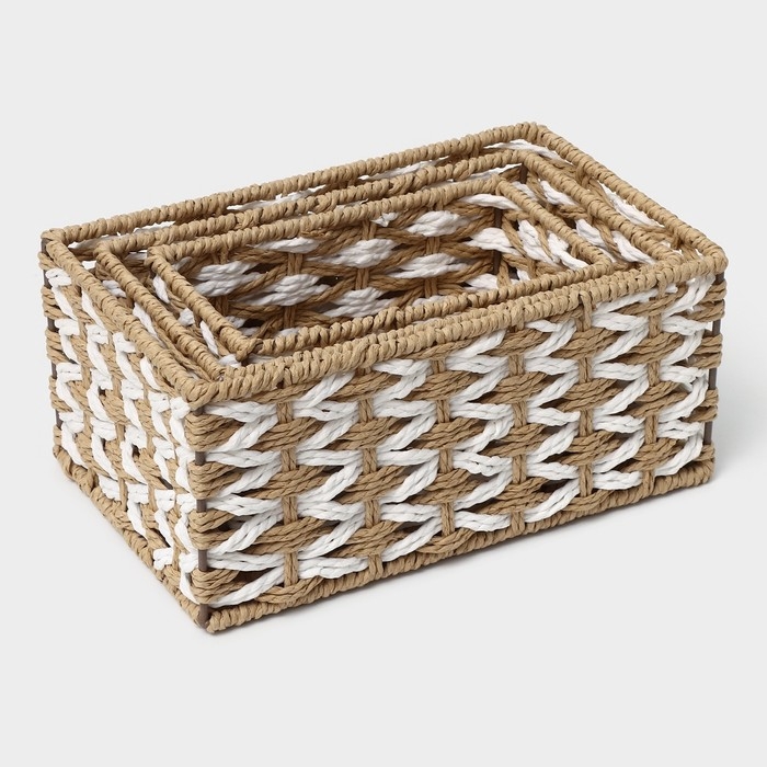 Корзины для хранения LaDо́m, 3 шт, ручное плетение, цвет бежевый Корзины для хранения LaDо́m, 3 шт, ручное плетение, цвет бежевый