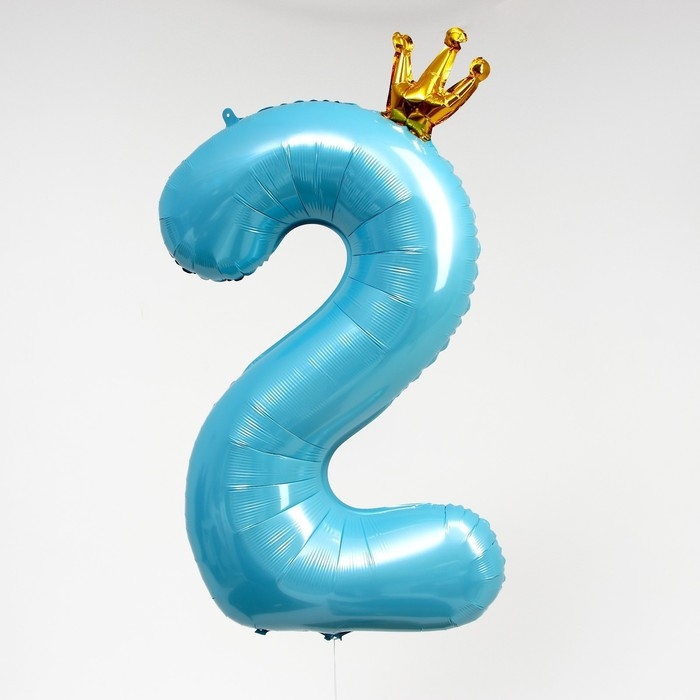 Шар фольгированный 40" &laquo;Цифра 2 с короной&raquo;, цвет голубой