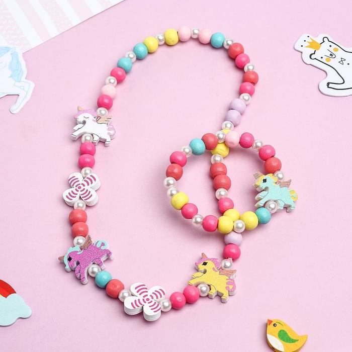 Набор детский «Выбражулька» 2 предмета: бусы, браслет, единорог, цвет МИКС Набор детский «Выбражулька» 2 предмета: бусы, браслет, единорог, цвет МИКС