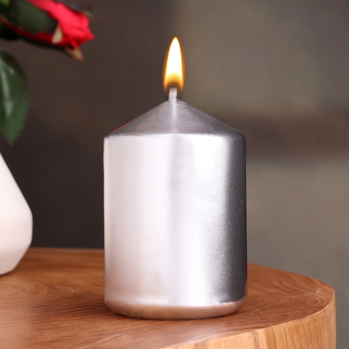 Свеча "Столбик", серебристая, 5,5&times;8см