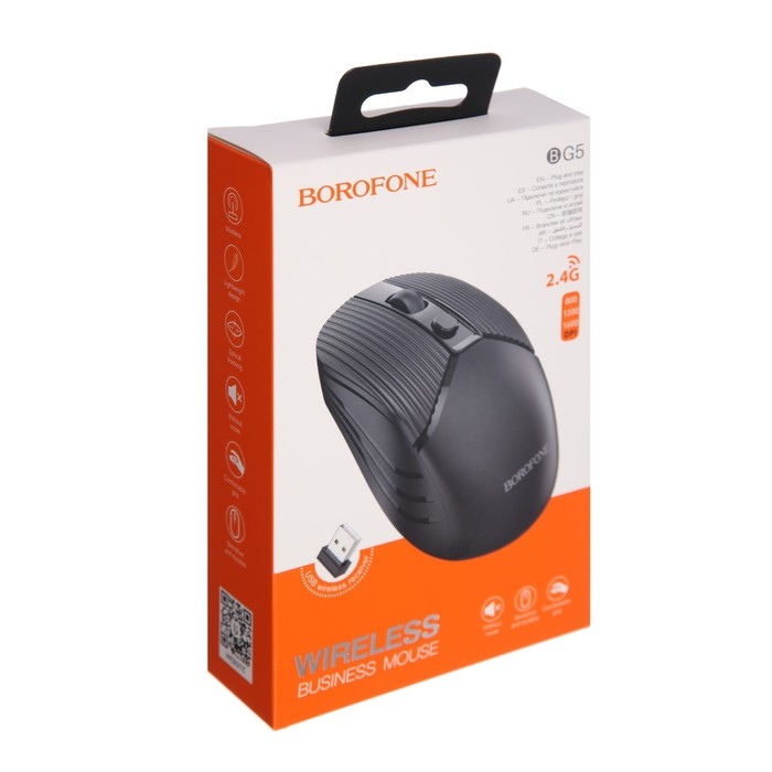 Мышь Borofone BG5, беспроводная, оптическая, 1600 dpi, от одной батарейки ААА, чёрная Мышь Borofone BG5, беспроводная, оптическая, 1600 dpi, от одной батарейки ААА, чёрная