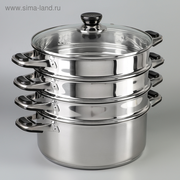 Мантоварка «Алтын», 16,2 л, d=26 см, 3 секции, капсульное дно, стеклянная крышка, индукция