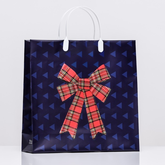 Новый год. Подарочный пакет Новый год. Подарочный пакет "Бантик на синем", мягкий пластик, 30 x 30 см, 120 мкм