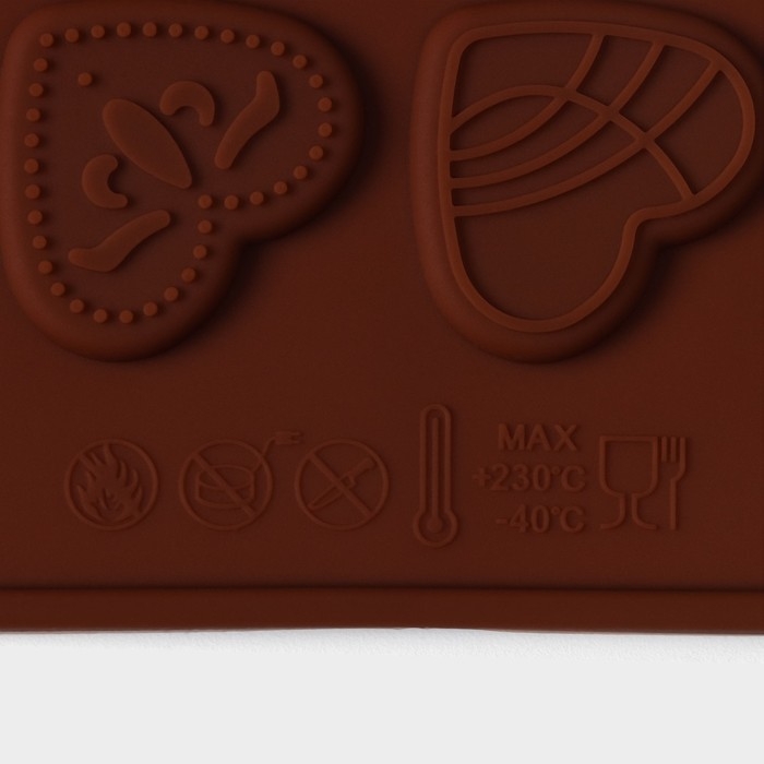 Форма для кондитерских украшений Доляна «Сердечки», силикон, 21×11,5 см, 24 ячейки, цвет коричневый Форма для кондитерских украшений Доляна «Сердечки», силикон, 21×11,5 см, 24 ячейки, цвет коричневый