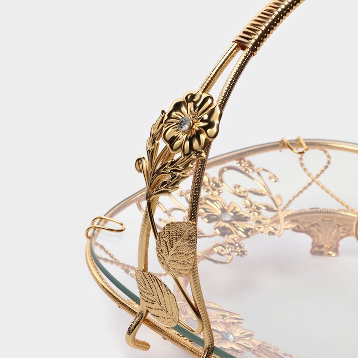 Фруктовница металлическая «Хайгарден», 21,5×21,5×20,5 см, съёмная ручка, цвет металла золотой