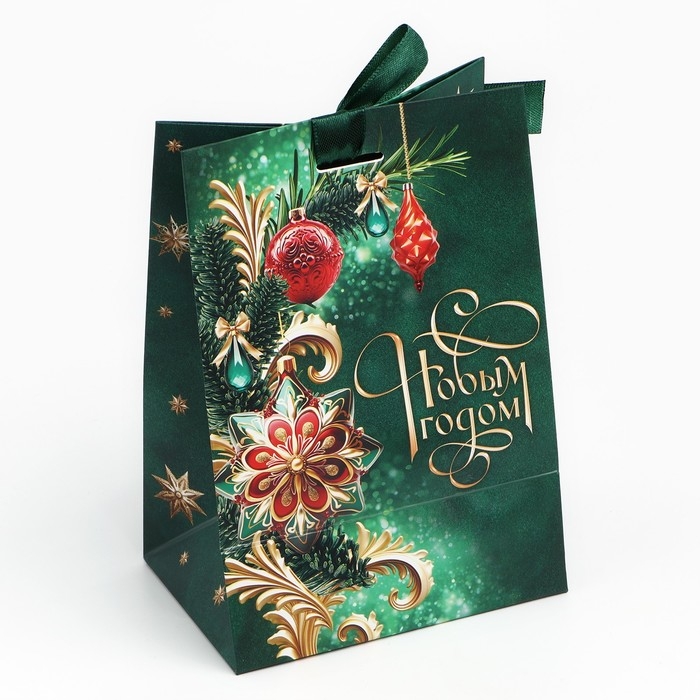 Пакет подарочный новогодний с лентой «С Новым годом», 13 х 19 х 9 см , Новый год Пакет подарочный новогодний с лентой «С Новым годом», 13 х 19 х 9 см , Новый год