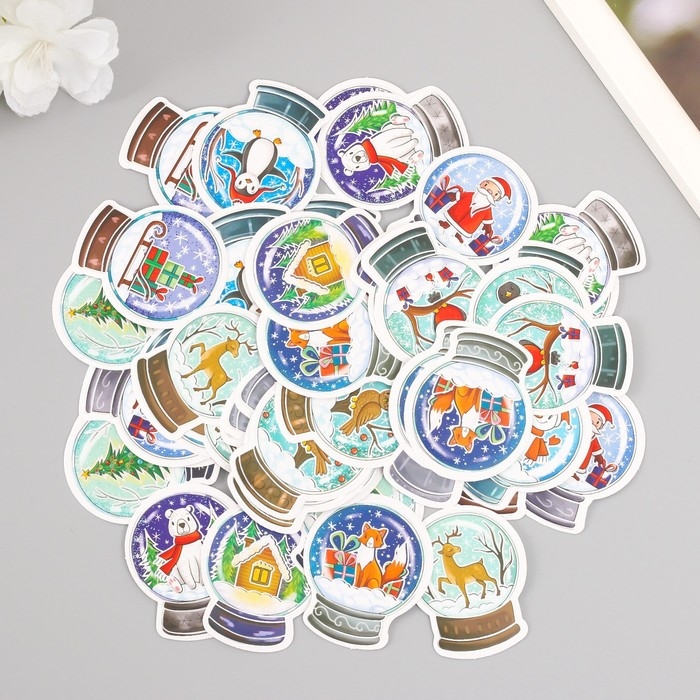 Наклейки для творчества Наклейки для творчества "Снежные шары" тиснение серебро набор 48 шт 9х7х0,8 см