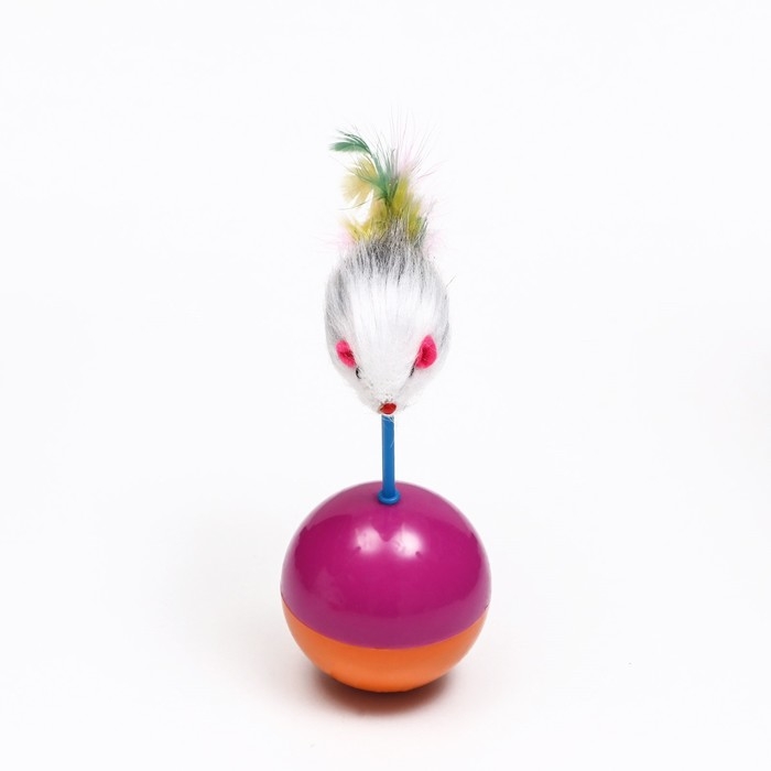 Мышь-неваляшка из искусственного меха на шаре, 11 х 6 см фиолетовый/оранжевый Мышь-неваляшка из искусственного меха на шаре, 11 х 6 см фиолетовый/оранжевый
