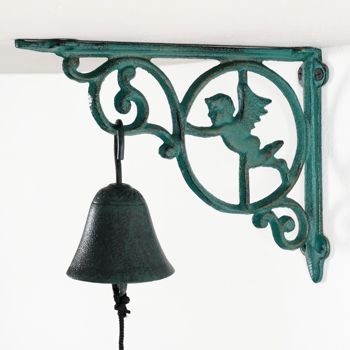 Колокол сувенирный чугун  Колокол сувенирный чугун "Ангелочек в круге" зелёный 22х7х16,2 см
