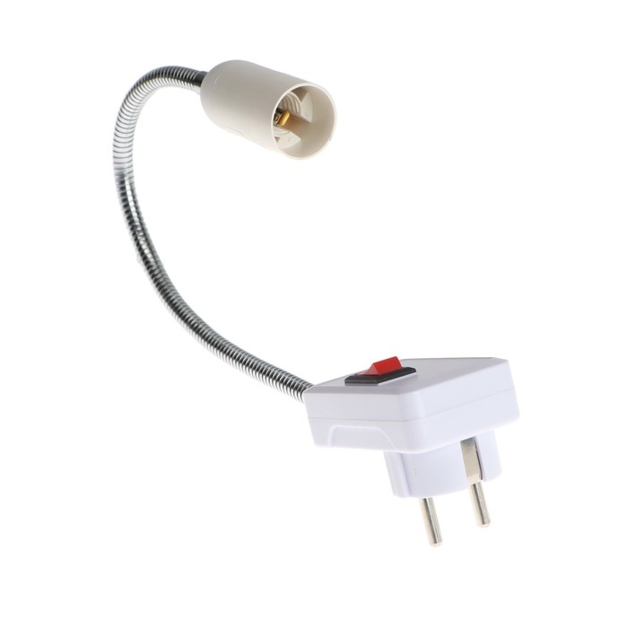 Переходник Ecola, вилка/патрон Е14, 395 × 45 мм, с выключателем, белый