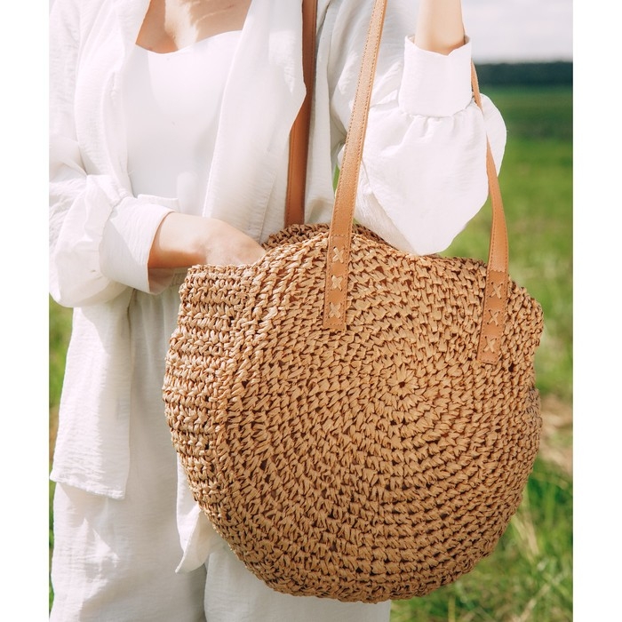 Сумка женская SL Home, ручное плетение, хлопок, длина ручек 30 см, 45×43 см Сумка женская SL Home, ручное плетение, хлопок, длина ручек 30 см, 45×43 см