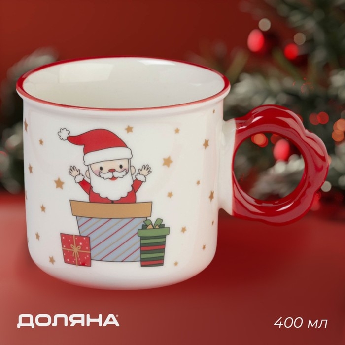 Новогодняя кружка Доляна &laquo;Веселый дедушка&raquo;, 400 мл, 14,5&times;10&times;9 см, цвет белый