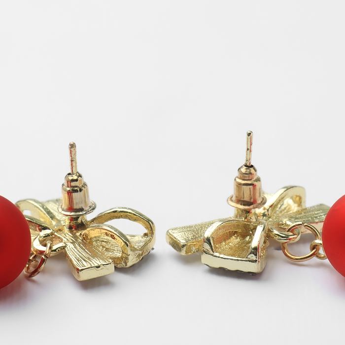 Новый год! Серьги «Новогодние» бантики, цвет бело-красный в золоте Новый год! Серьги «Новогодние» бантики, цвет бело-красный в золоте