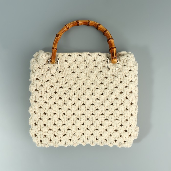 Ручка для сумки, бамбук, с полукольцами, 13,5 × 10,5 см, цвет бежевый/серебряный Ручка для сумки, бамбук, с полукольцами, 13,5 × 10,5 см, цвет бежевый/серебряный