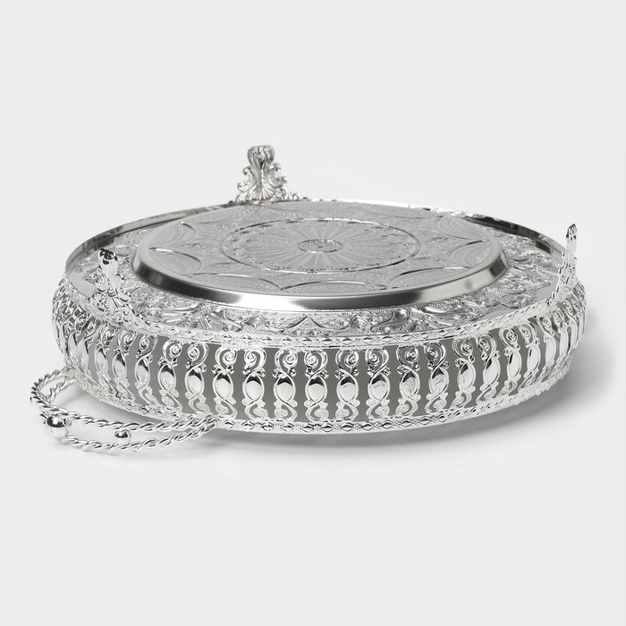 Поднос сервировочный «Солон», 34×24,5×9 см, с ручками, цвет серебряный Поднос сервировочный «Солон», 34×24,5×9 см, с ручками, цвет серебряный