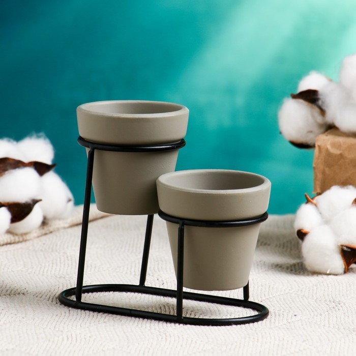 Набор кашпо  Набор кашпо "Дуэт" серое, на подставке, 12,5х11см