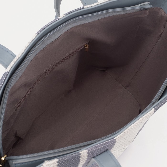 Сумка-шопер женская на молнии, цвет голубой/белый