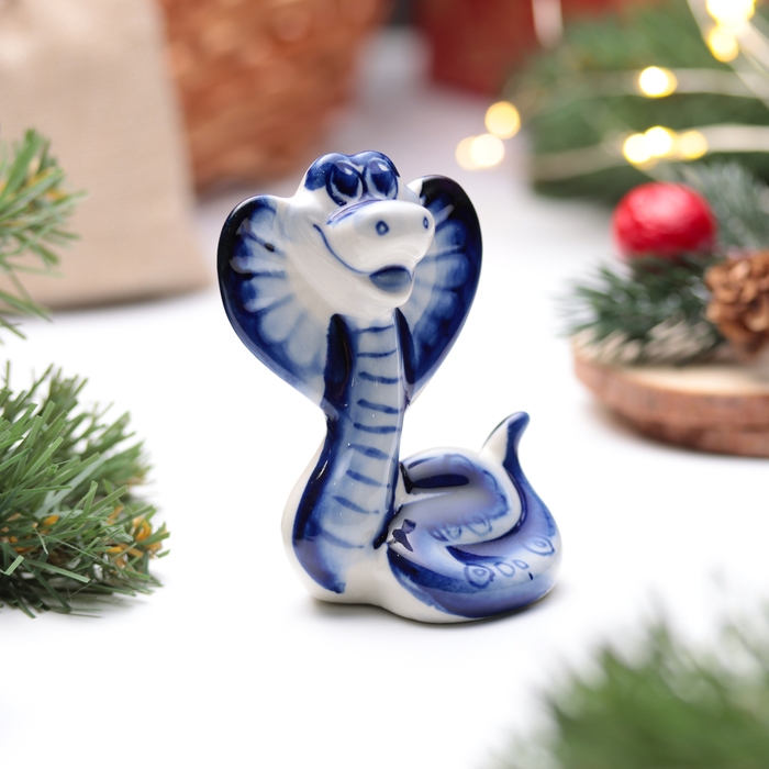 Новый год. Сувенир символ года 2025 Новый год. Сувенир символ года 2025 "Змея Василиса", гжель, 8,5 см