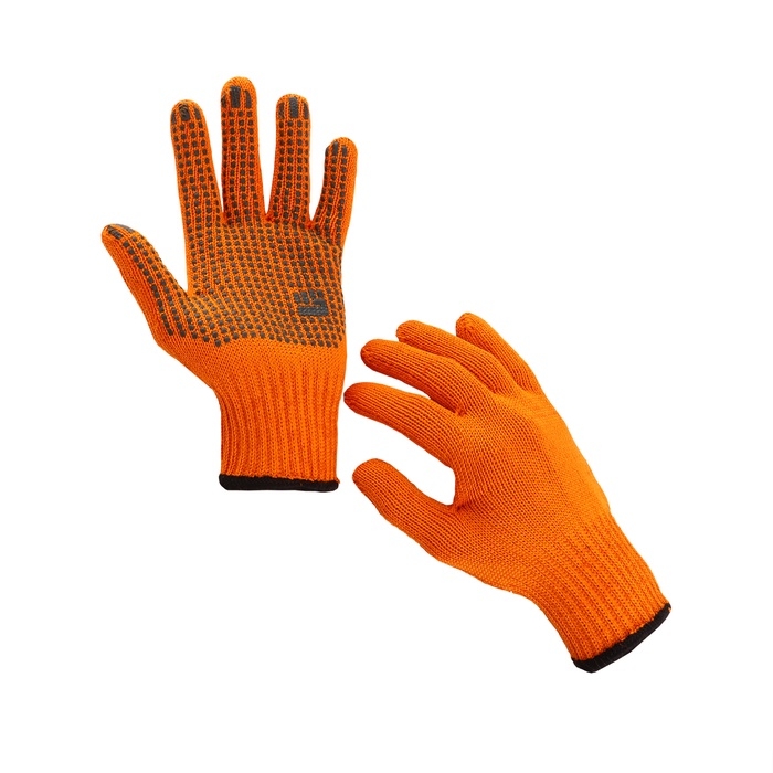 Перчатки садовые, хб, вязка 7 класс, 5 нитей, 3-слойные, размер 10, с ПВХ точками, оранжевые Перчатки садовые, хб, вязка 7 класс, 5 нитей, 3-слойные, размер 10, с ПВХ точками, оранжевые