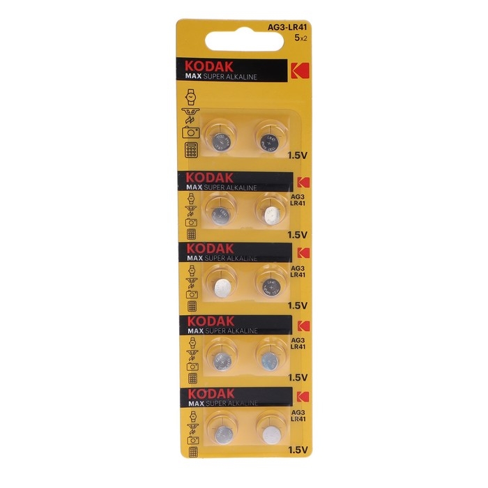 Батарейка алкалиновая Kodak, AG3 (G3, 392, LR736, LR41)-10BL, 1.5В, блистер, 10 шт. Батарейка алкалиновая Kodak, AG3 (G3, 392, LR736, LR41)-10BL, 1.5В, блистер, 10 шт.
