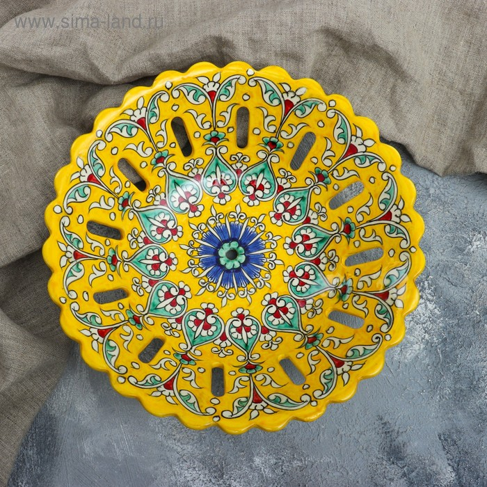 Фруктовница Риштанская Керамика  Фруктовница Риштанская Керамика "Узоры", 28 см, жёлтая