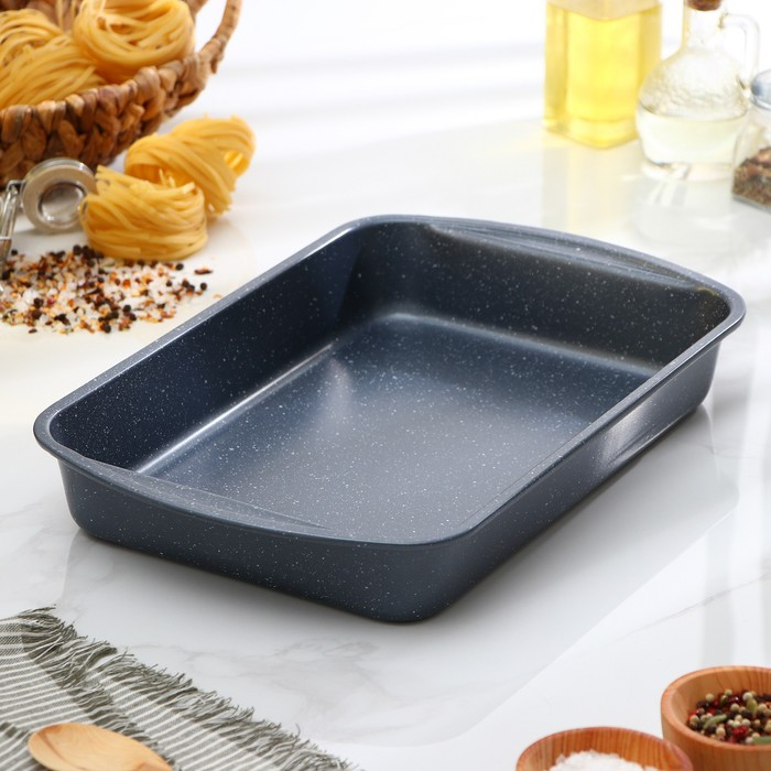 Противень Доляна «Прямоугольник. Мрамор», 38,5×24,5×5 см, антипригарное покрытие, цвет серый Противень Доляна «Прямоугольник. Мрамор», 38,5×24,5×5 см, антипригарное покрытие, цвет серый