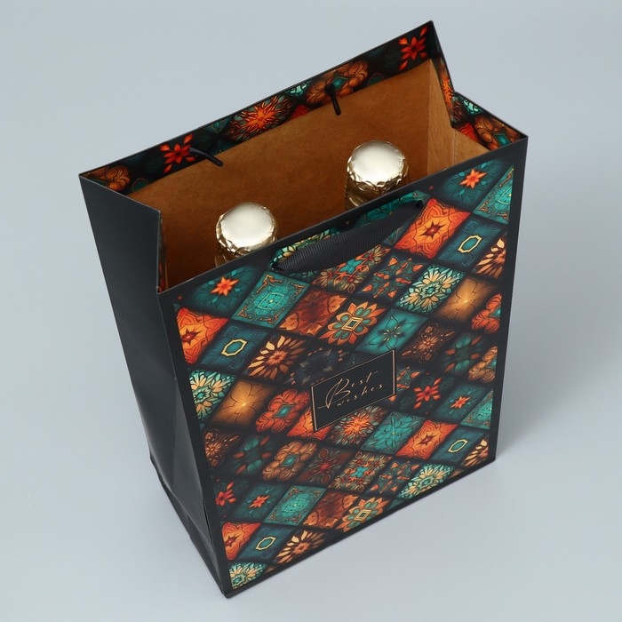 Пакет подарочный под две бутылки, упаковка, «Best wishes», 35 х 20 х 9 см Пакет подарочный под две бутылки, упаковка, «Best wishes», 35 х 20 х 9 см