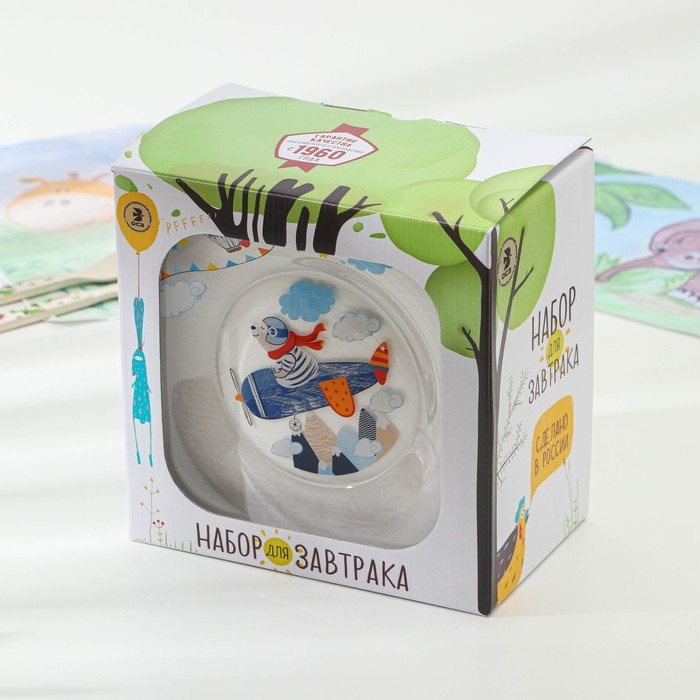 Набор стеклянной детской посуды «Авиаторы», 3 предмета, цвет МИКС Набор стеклянной детской посуды «Авиаторы», 3 предмета, цвет МИКС