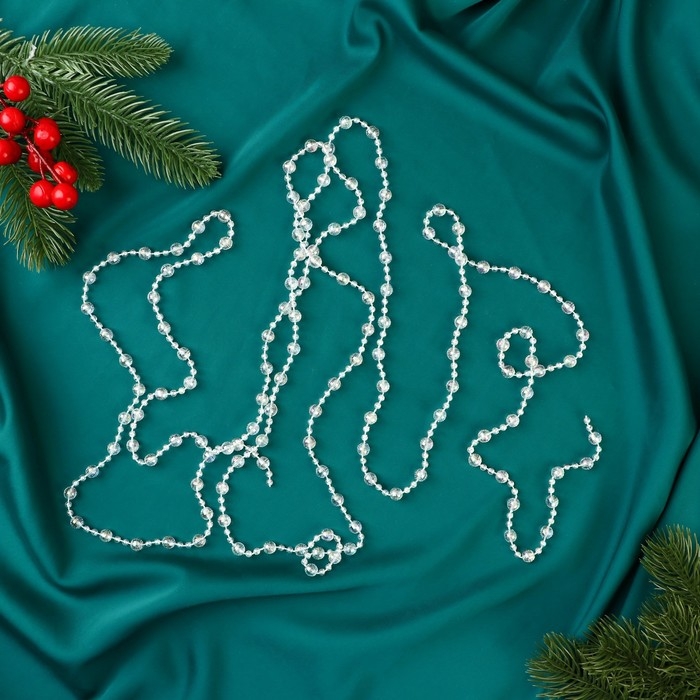 Бусы на ёлку 2,7 м d-7 мм Бусы на ёлку 2,7 м d-7 мм "Льдинка" гранёные бусины, прозрачный перламутр