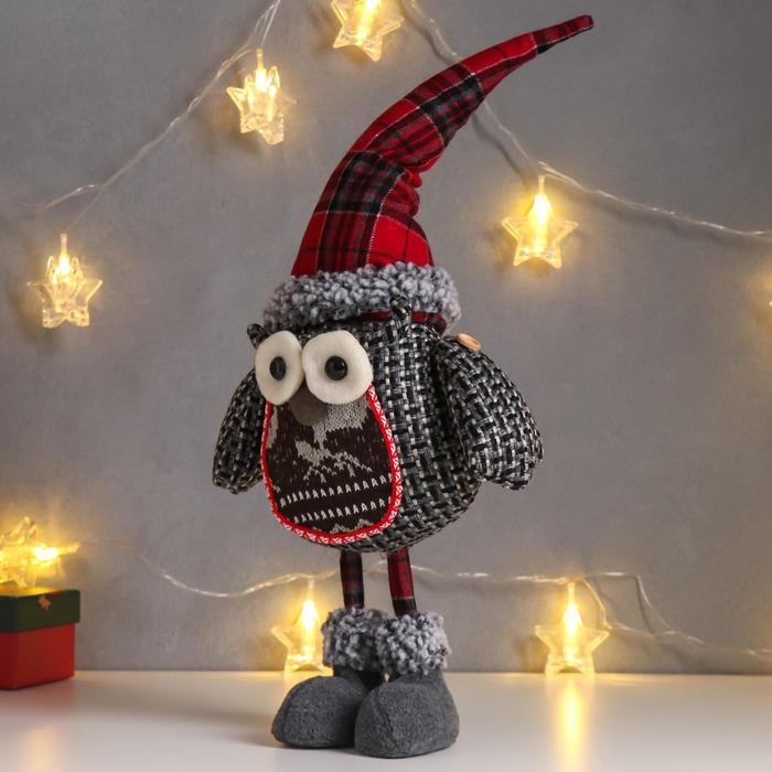 Кукла интерьерная Кукла интерьерная "Совёнок в клетчатом колпаке и оленями на пузике" 49 см