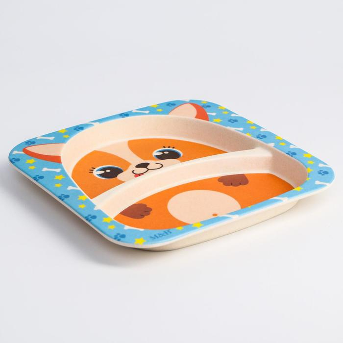 Тарелка детская из бамбука «Песики», 2 секции Тарелка детская из бамбука «Песики», 2 секции
