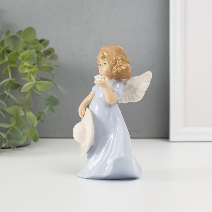 Сувенир керамика "Девочка-ангел в цветном платье с шляпкой" МИКС 14х8,5х6,5 см