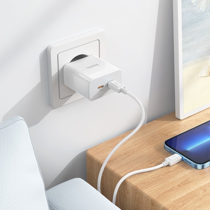 Сетевое зарядное устройство Hoco C108A, 2 Type-C, 35 Вт, PD + QC, белое Сетевое зарядное устройство Hoco C108A, 2 Type-C, 35 Вт, PD + QC, белое