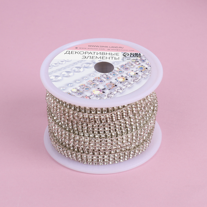 Цепь со стразами, 3 ряда, металл, стекло, 6 мм, 4,5 ± 0,5 м, цвет серебряный Цепь со стразами, 3 ряда, металл, стекло, 6 мм, 4,5 ± 0,5 м, цвет серебряный