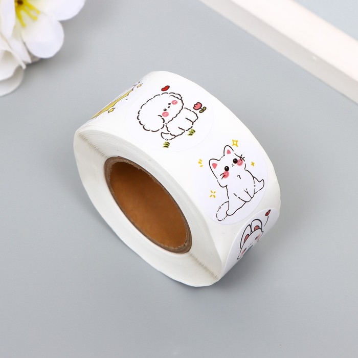 Наклейка бумага Наклейка бумага "Милашки" d=2,5 см 500 шт в рулоне 3х6х6 см