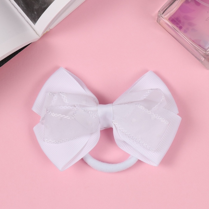 Резинка для волос Резинка для волос "Школьница" бант горох, 9 см, белый