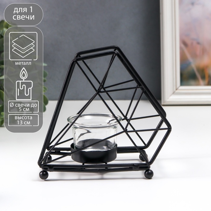 Подсвечник металл, стекло на 1 свечу Подсвечник металл, стекло на 1 свечу "Лофт. Трапеция" чёрный 13х8х15 см