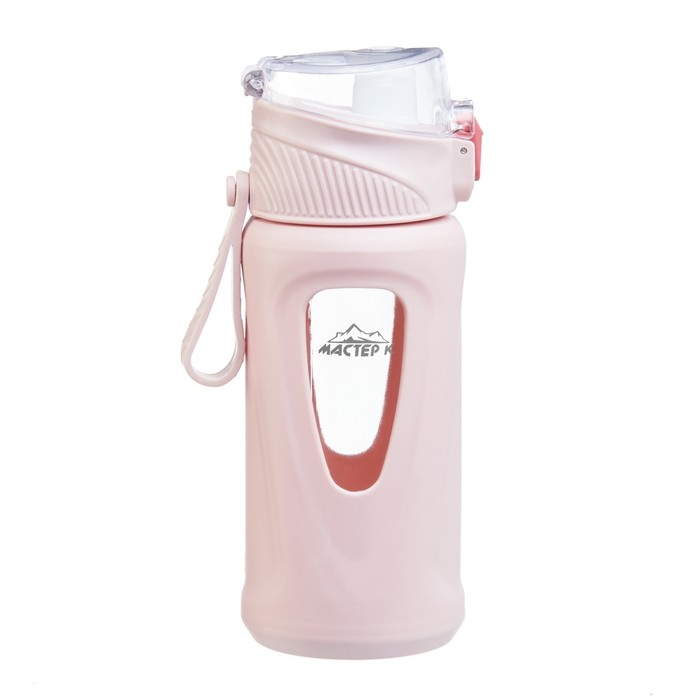 Бутылка для воды, 400 мл, 19.5 х 7 х 5.2 см, стеклянная, розовая Бутылка для воды, 400 мл, 19.5 х 7 х 5.2 см, стеклянная, розовая