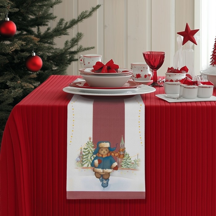Дорожка новогодняя на стол Доляна «Московский мишка», сервировочная, 180×30 см Дорожка новогодняя на стол Доляна «Московский мишка», сервировочная, 180×30 см