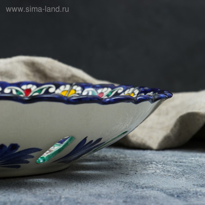 Фруктовница Риштанская Керамика  Фруктовница Риштанская Керамика "Узоры", 33 см, синяя