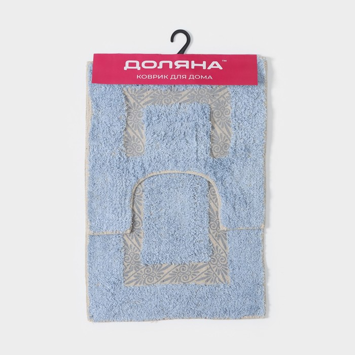 Коврики для ванной и туалета Доляна «Вензель», 2 шт: 40×40, 40×60 см, цвет голубой