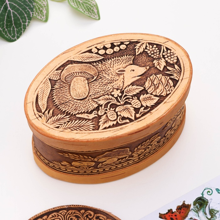 Шкатулка &laquo;Ёжик - чудак&raquo;, овал, 12&times;8,5&times;6,5 см, береста