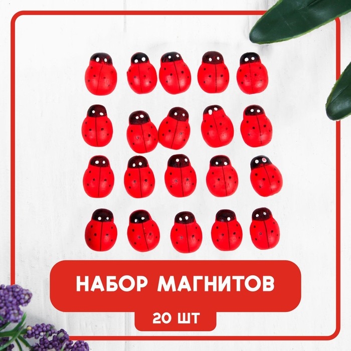 Набор магнитов «Божья коровка», 20 шт., красный Набор магнитов «Божья коровка», 20 шт., красный